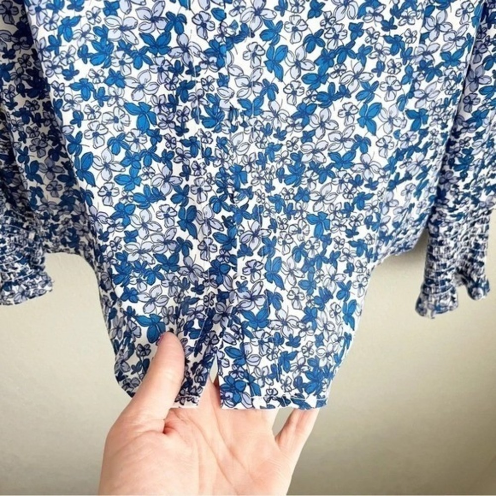 Cooper & Ella Blue Ditsy Floral Peasant Blouse Size Small Coastal Bloomcore Boho - Picture 7 of 10